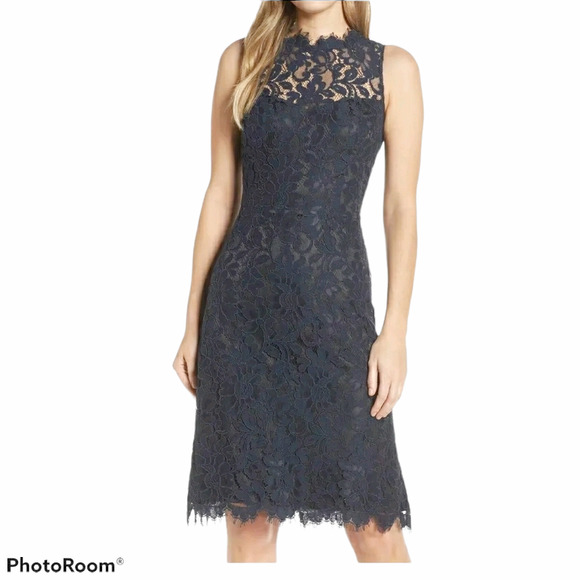Eliza J Navy Blue Lace over Sleeveless Sheath Dress NWT Size 12 - Picture 12 of 12